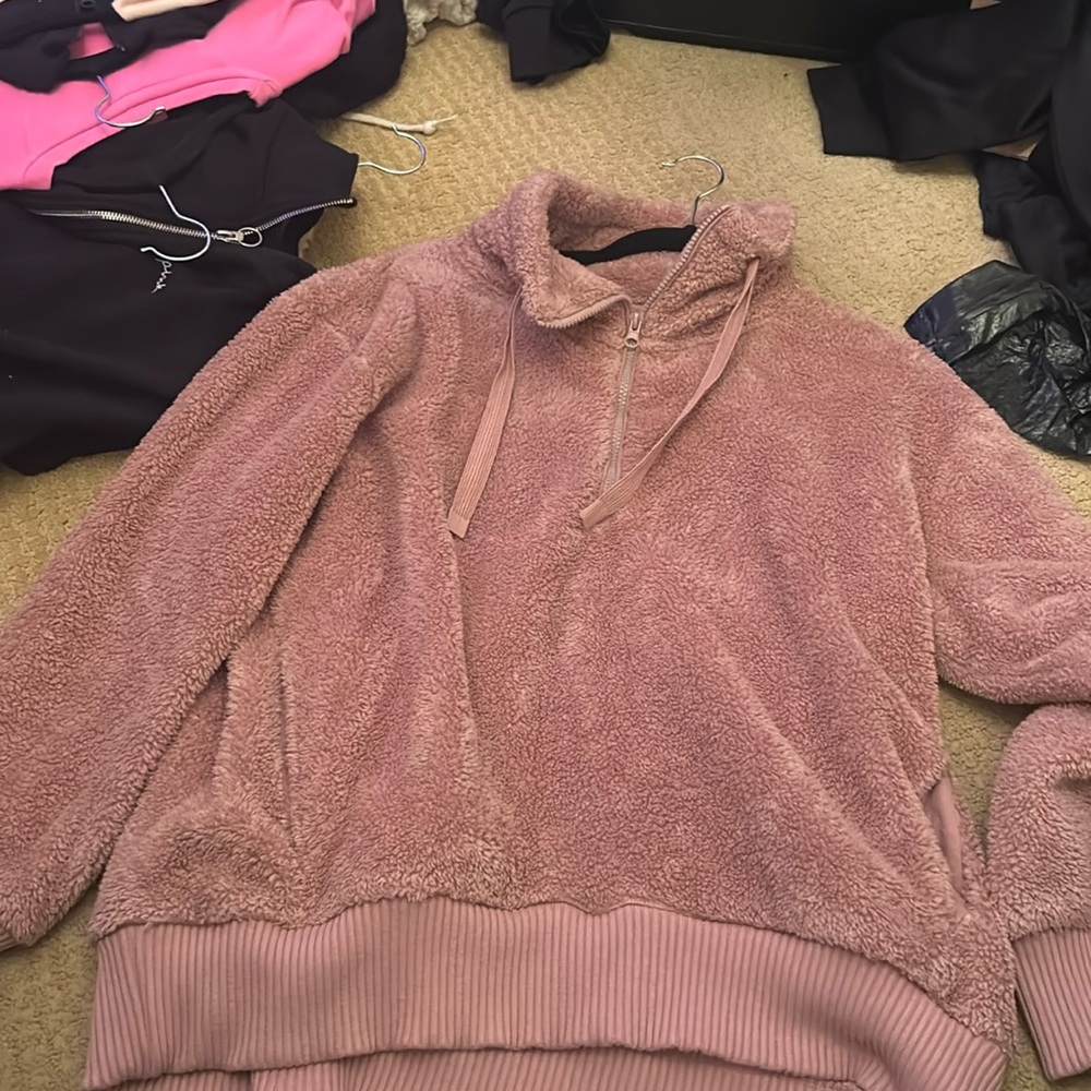 Quarter zip up pink Sherpa jacket